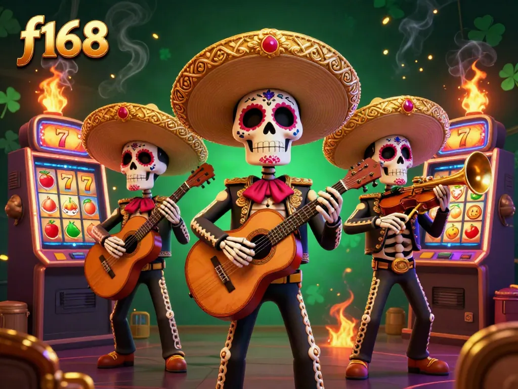 Experience thrilling f168 slot gameplay with a vibrant mariachi band in a lively casino atmosphere.
