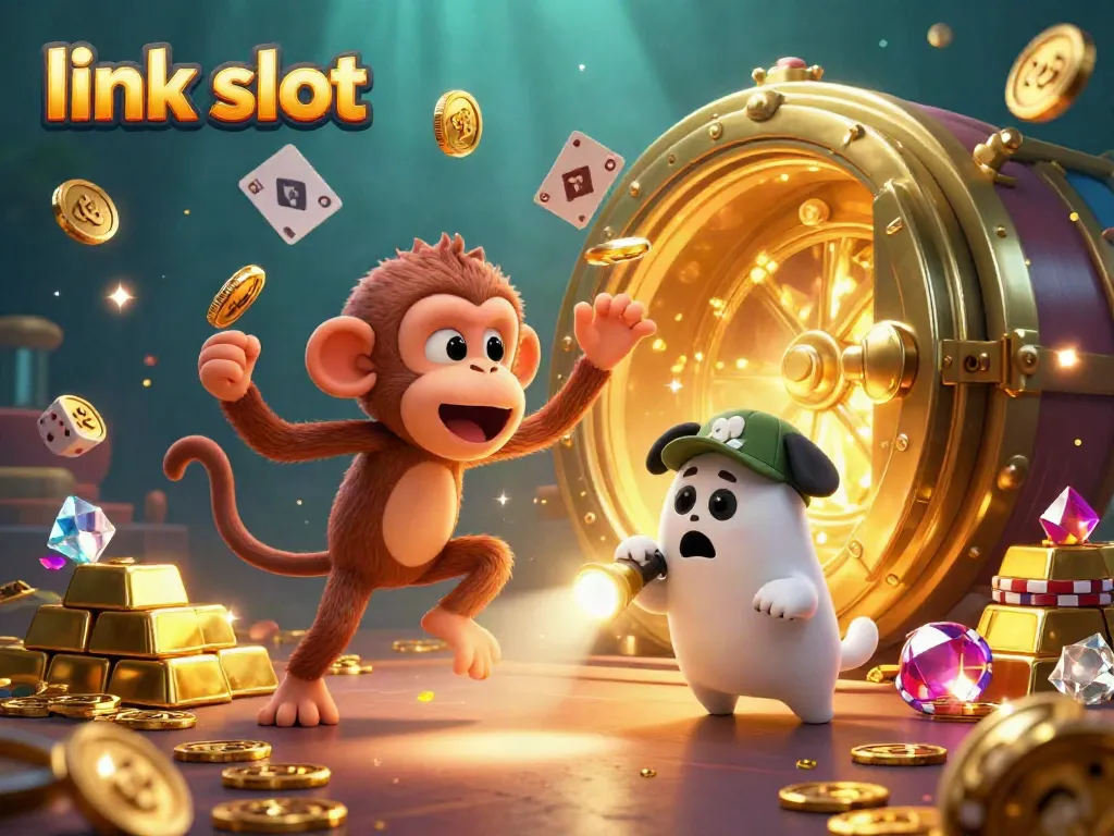 Engage with the exciting link slot world in this vibrant casino scene filled with golden treasures.