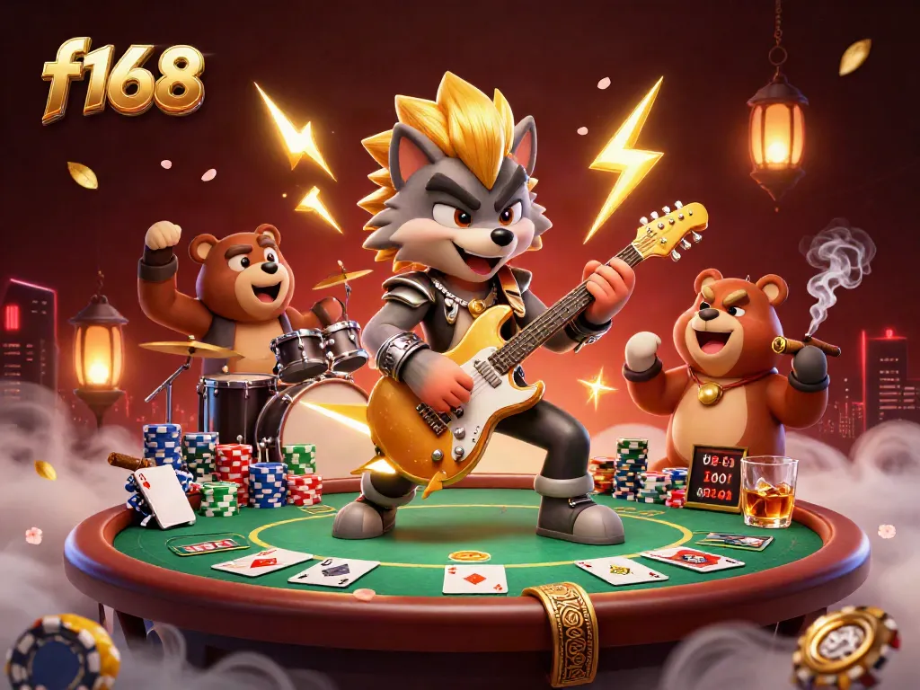 Engage with f168 in a vibrant casino scene depicting gaming excitement with poker chips and colorful elements.