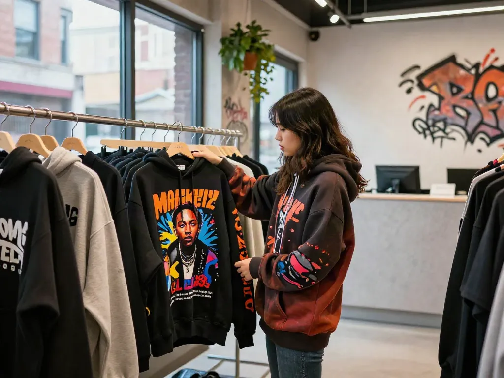 The vibrant streetwear atmosphere of the rokok88 link boutique, featuring exclusive Machine Gun Kelly merchandise.