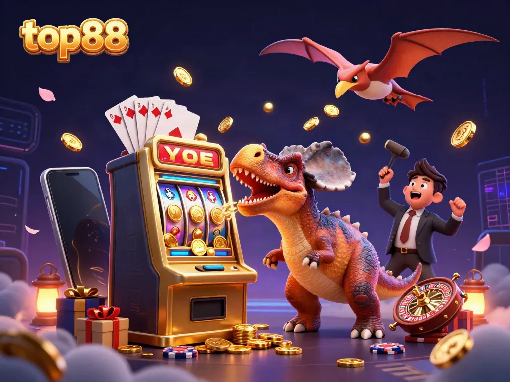 Experience excitement at top88 with a pachycephalosaurus jackpot scene bursting with gold coins.